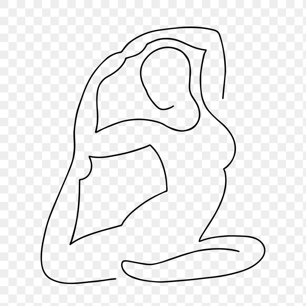 Yoga woman png, minimal line art illustration, transparent background