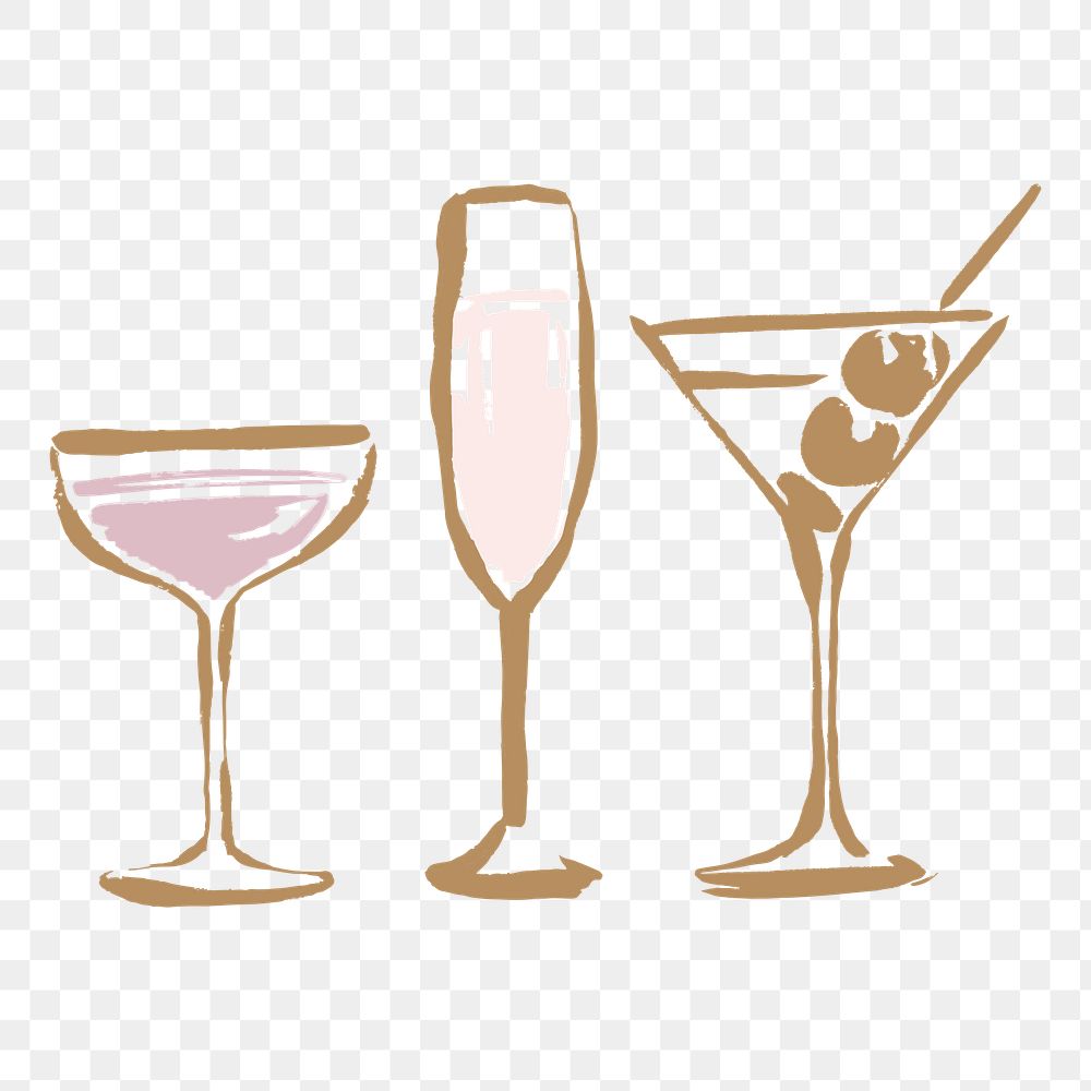 Pastel cocktails png, aesthetic illustration, transparent background