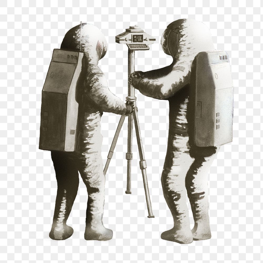 PNG Astronauts taking photo, spaceman illustration, transparent background