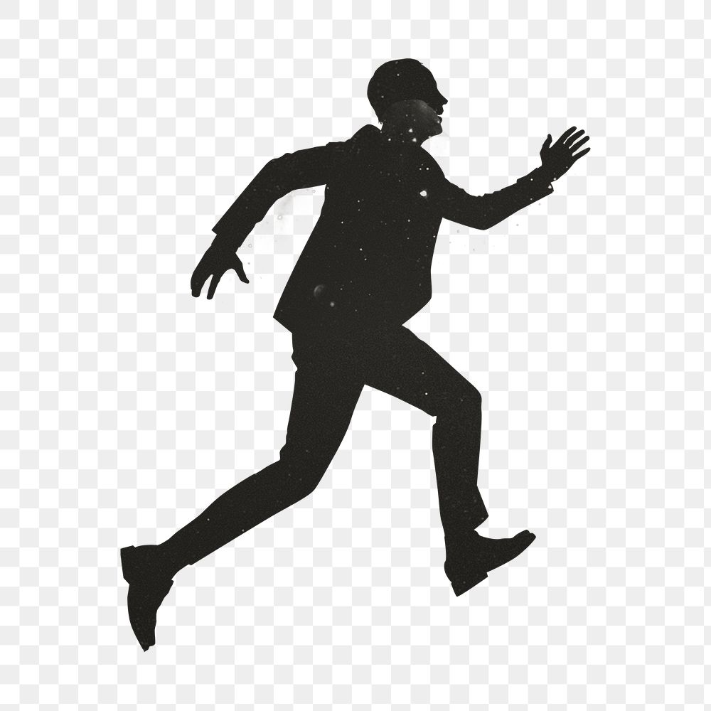 PNG Running businessman silhouette, transparent background