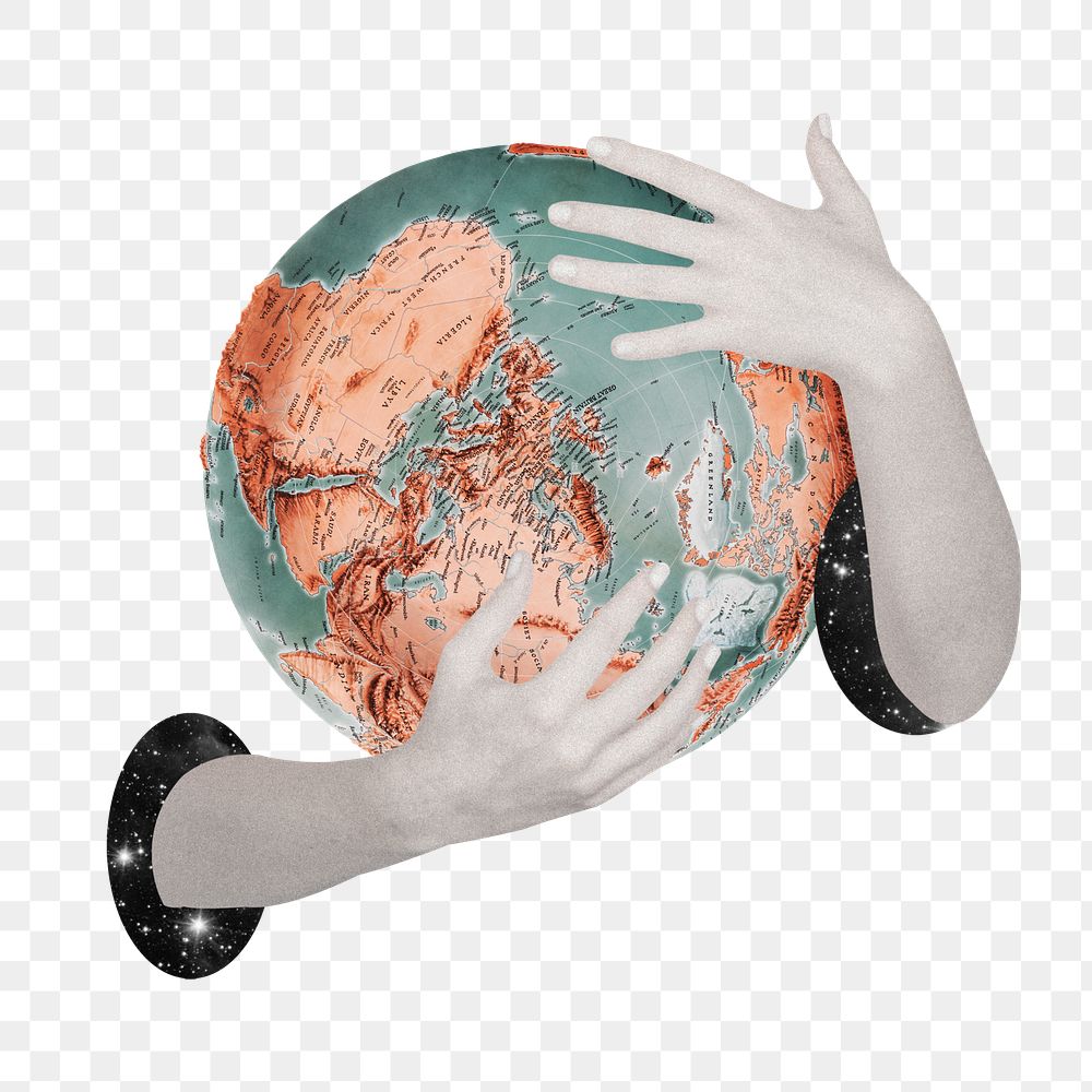 PNG Arms embracing globe, environment remix, transparent background