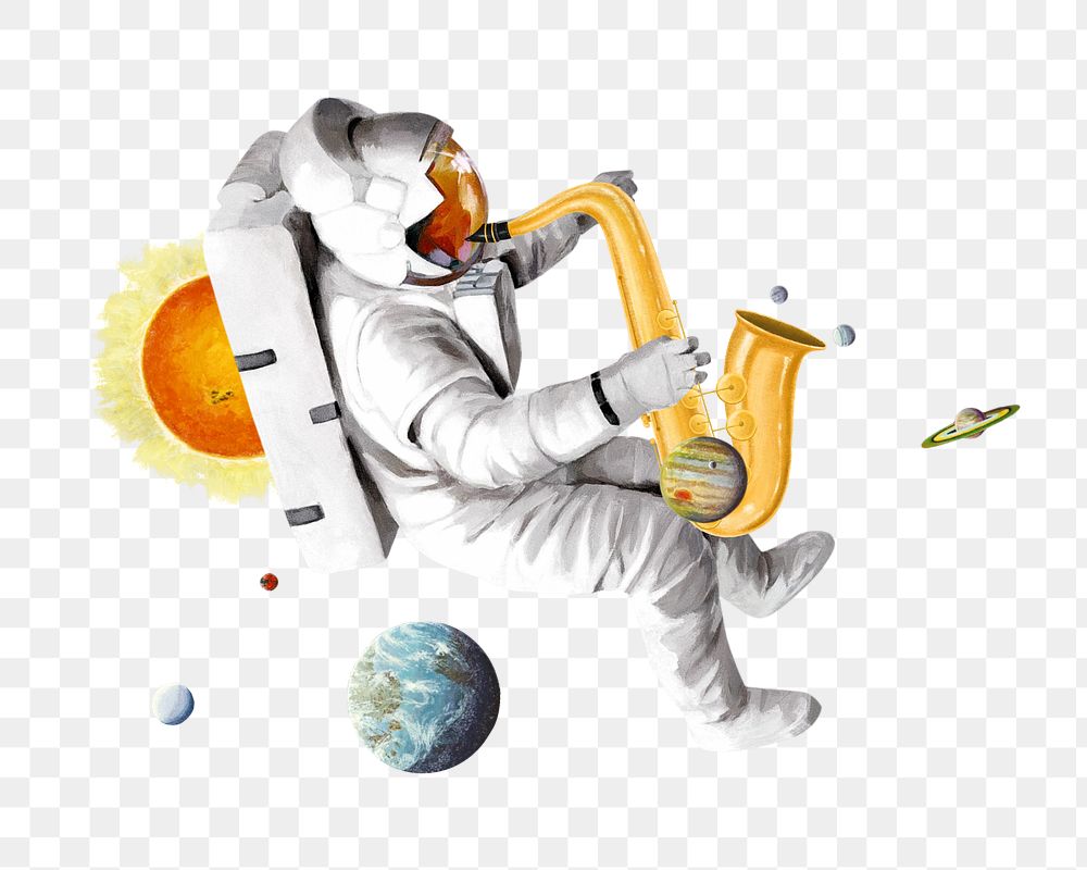 PNG Astronaut playing saxophone, surreal galaxy remix, transparent background