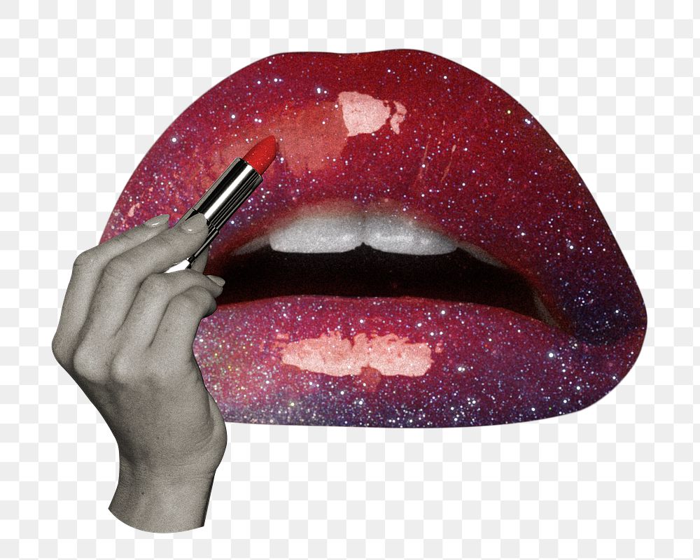 PNG Glossy galaxy lips, beauty aesthetic remix, transparent background