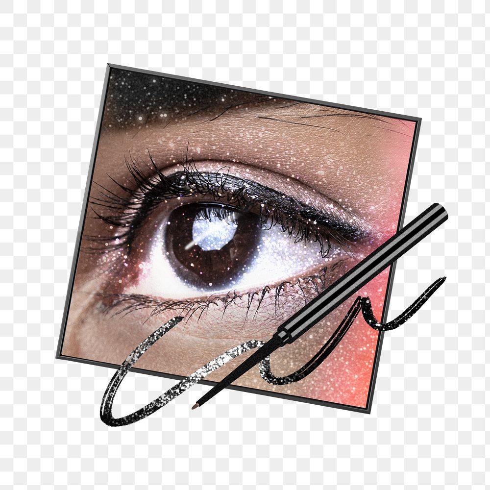 PNG Woman's galactic eyes, sparkly makeup, transparent background