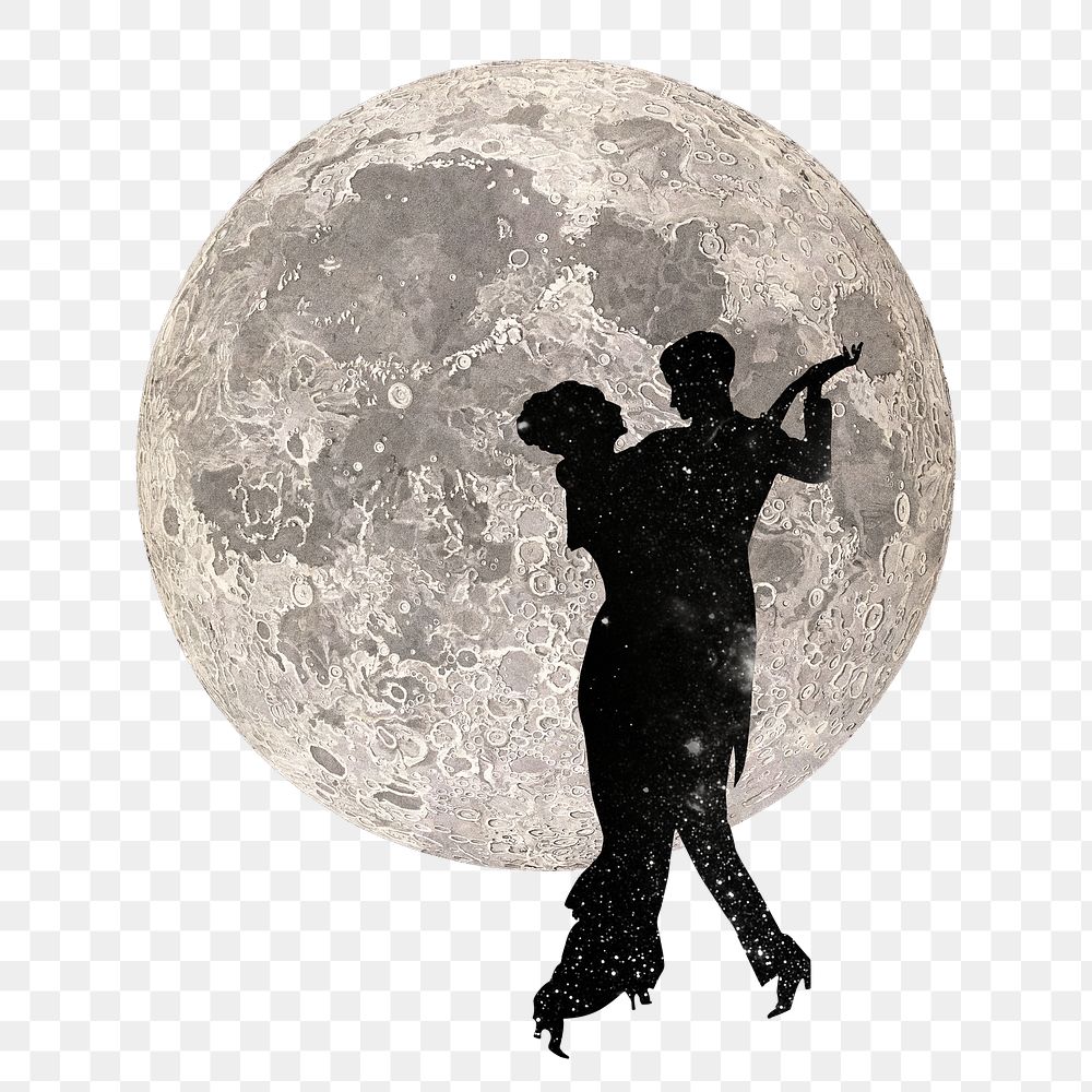 PNG Dancing couple silhouette, galaxy remix, transparent background