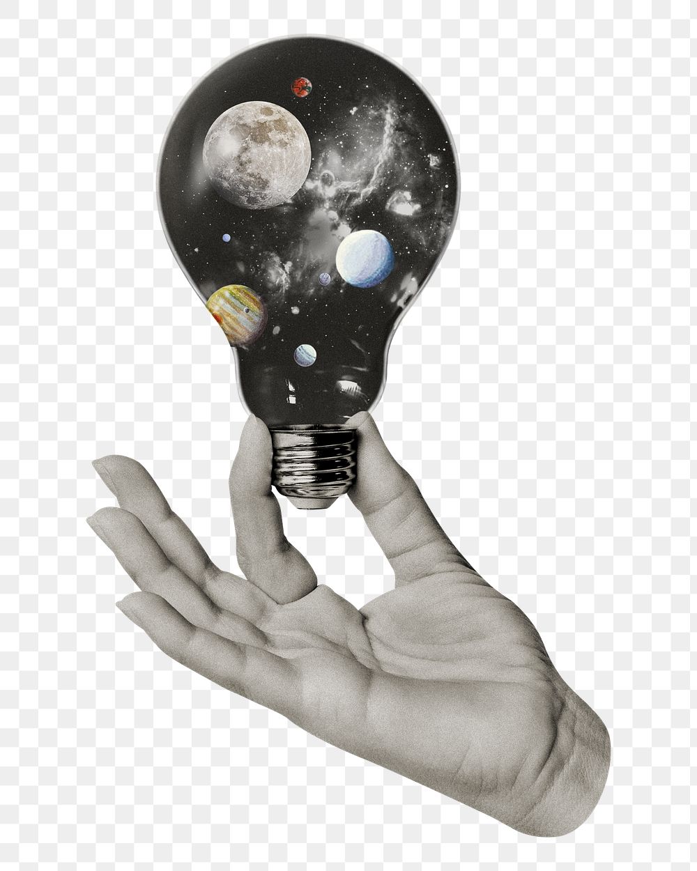 PNG Galaxy light bulb, surreal space remix, transparent background