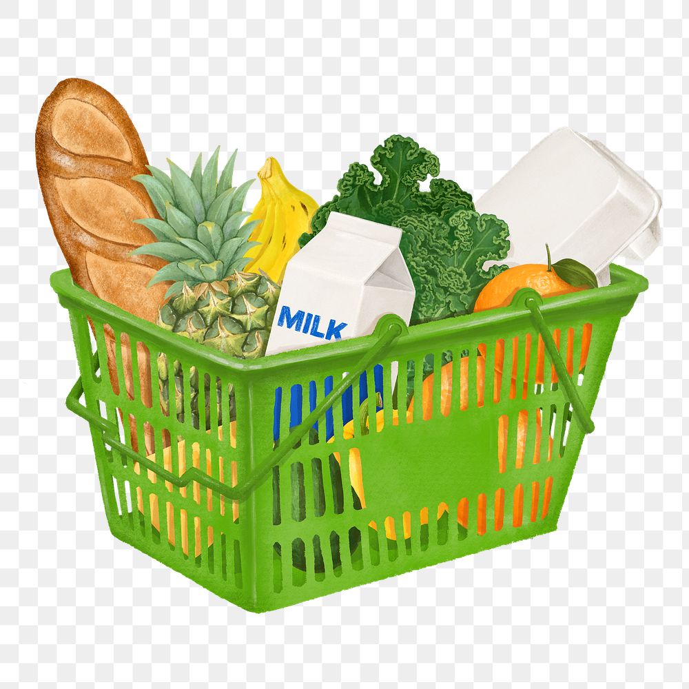 PNG Food grocery shopping, basket illustration, transparent background