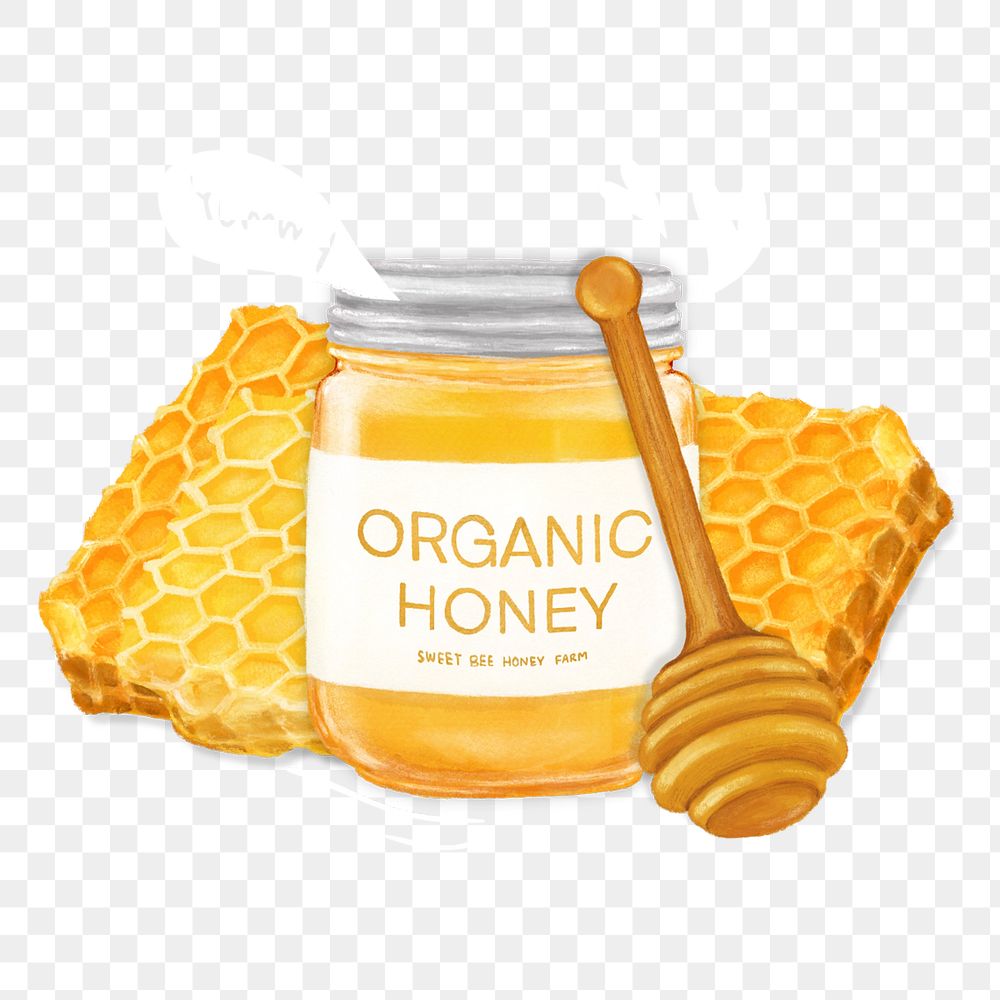 Organic honey jar png, food illustration, transparent background