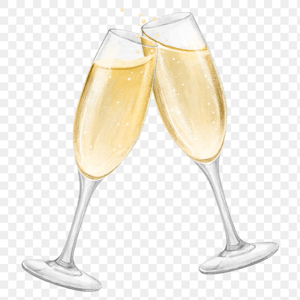 PNG Clinking champagne glasses, alcoholic drinks illustration, transparent background