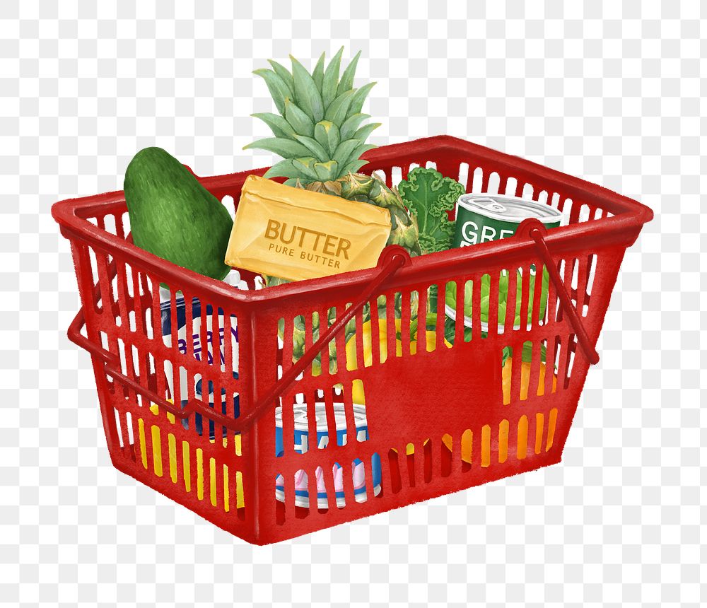 PNG Food grocery shopping, basket illustration, transparent background