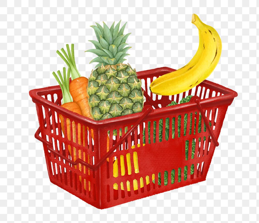 PNG Food grocery shopping, basket illustration, transparent background