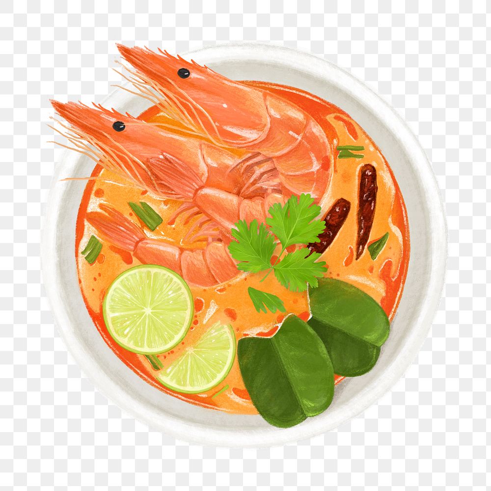 PNG Tom Yum shrimp soup, Thai food illustration, transparent background