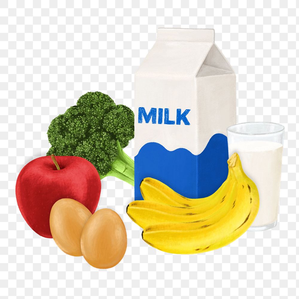 PNG Milk, fruits & vegetable, food illustration, transparent background