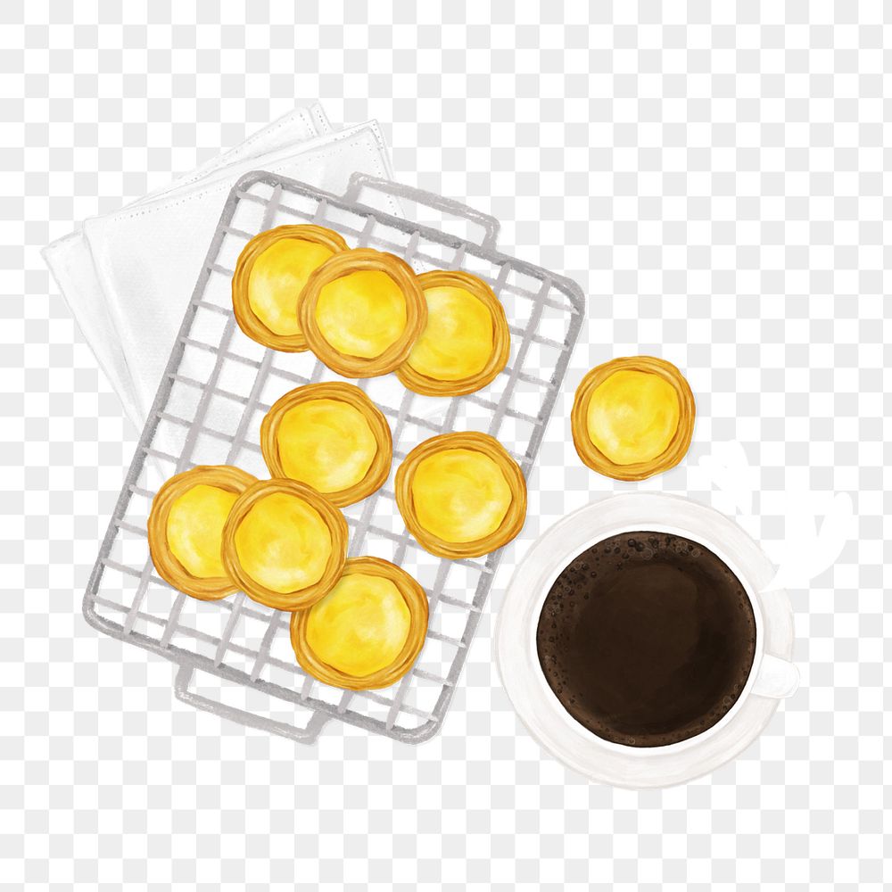 PNG Homemade egg tarts & coffee, dessert illustration, transparent background