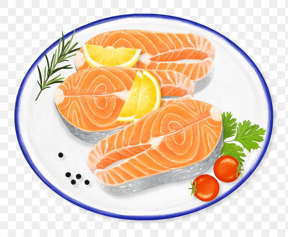 PNG Fresh salmon steak, seafood illustration, transparent background