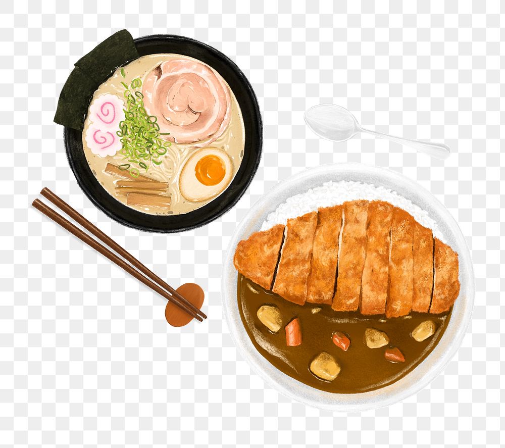 PNG Ramen noodle & Japanese curry, Asian food illustration, transparent background