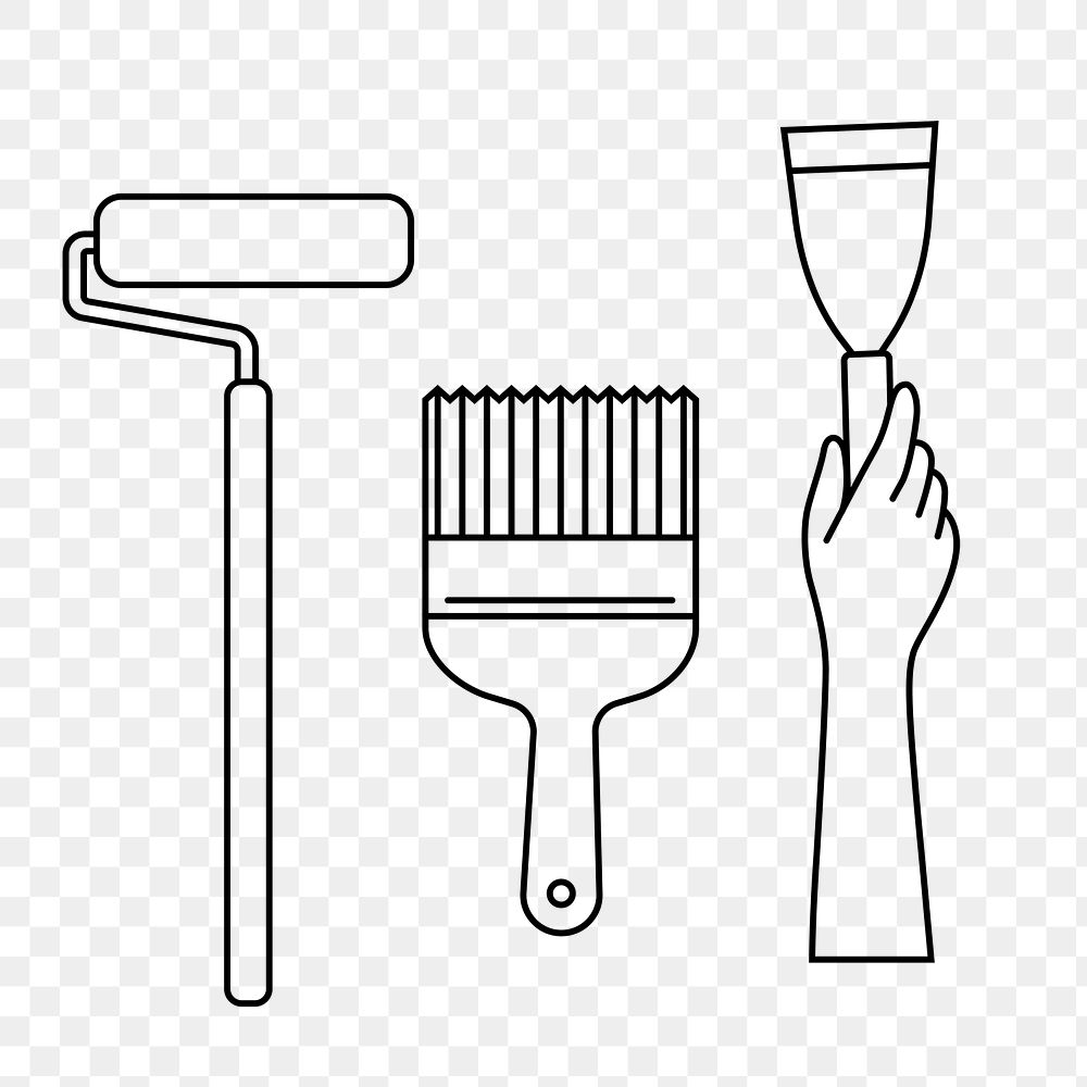 Painting equipment png line art, transparent background