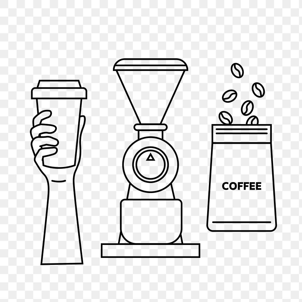 Coffee shop png line art, transparent background