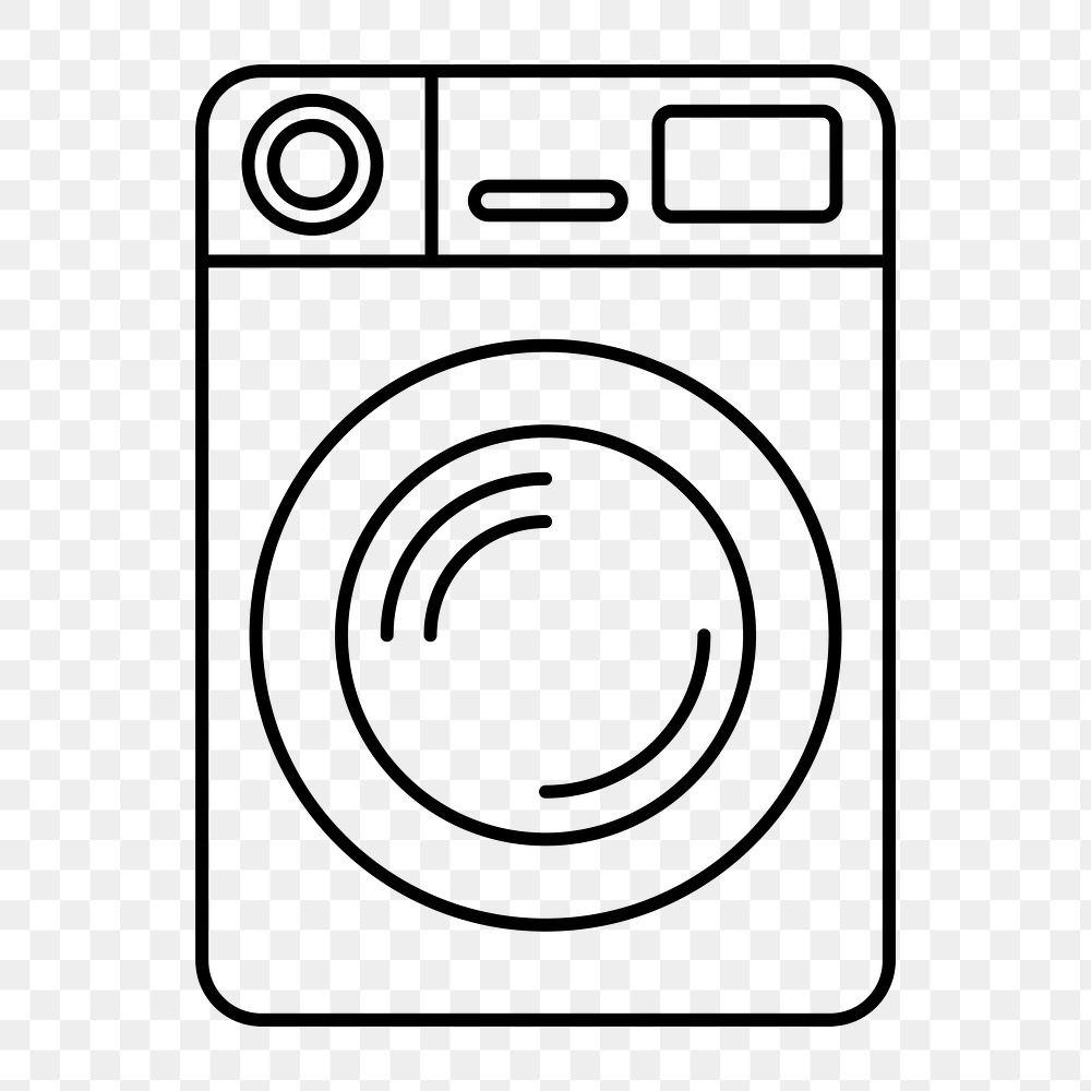 Washing machine png line art, transparent background