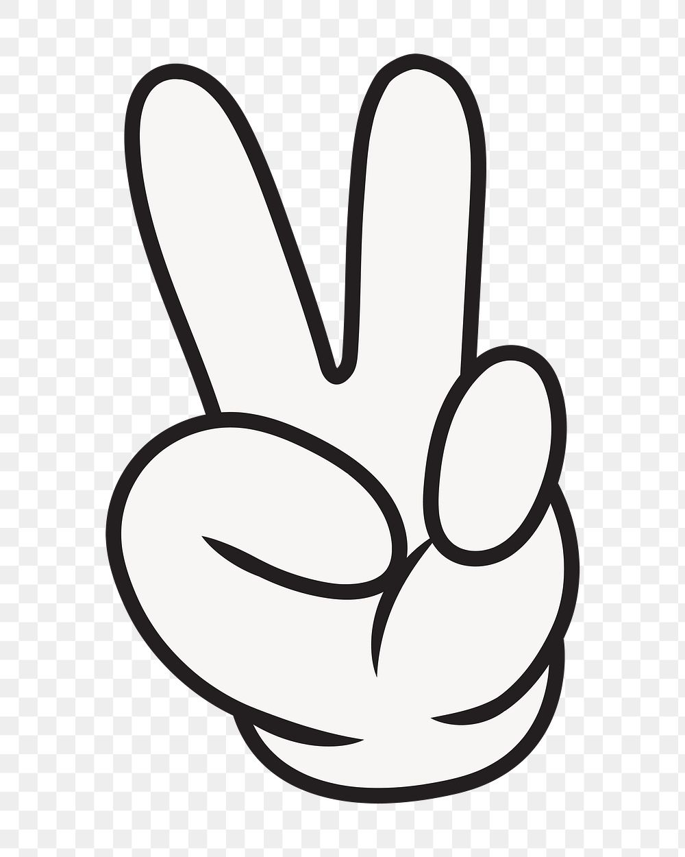 Cartoon peace hand sign png, gesture line art illustration, transparent background