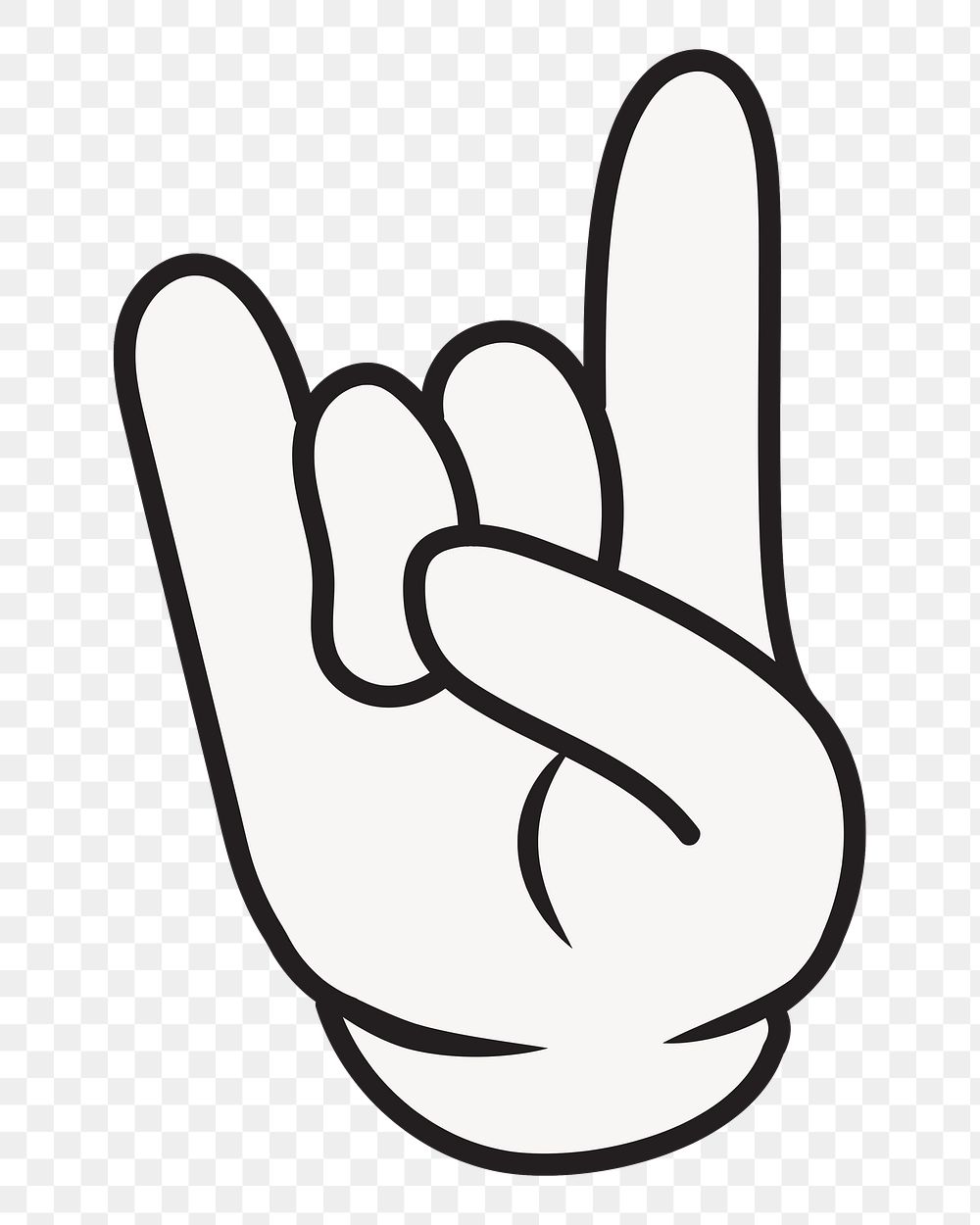 Cartoon rock hand png, gesture line art illustration, transparent background