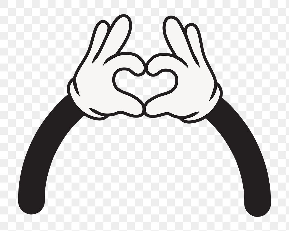 Cartoon heart hands png, gesture line art illustration, transparent background