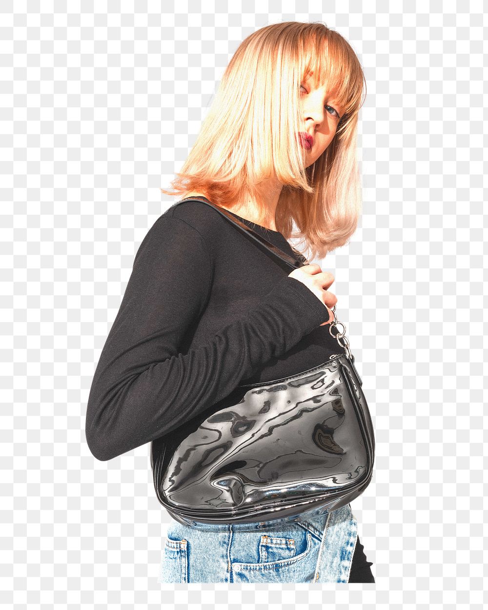 Fashionable blonde woman png, transparent background