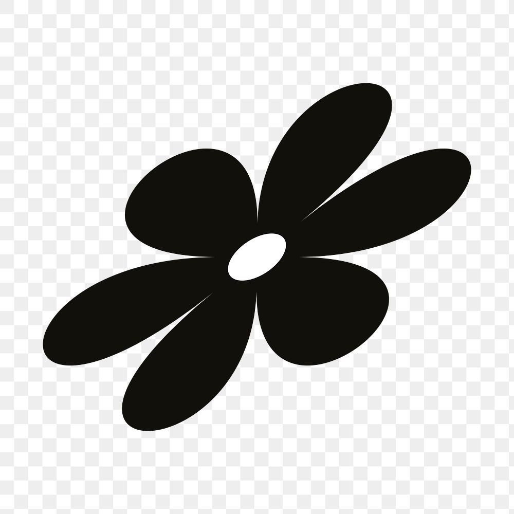 Black flower png, flat graphic, transparent background