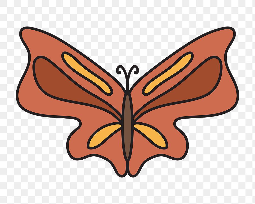 Brown butterfly png, retro illustration, transparent background