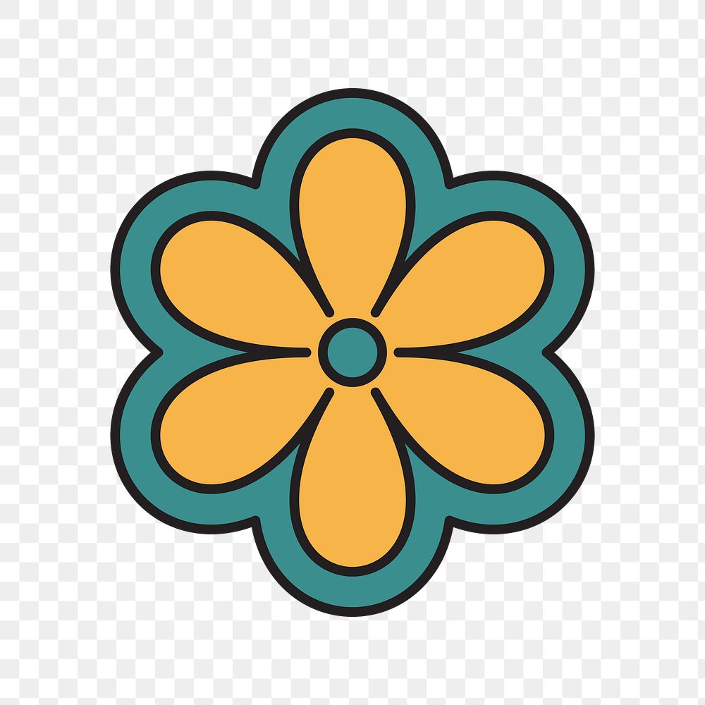 Yellow flower png, retro illustration, transparent background