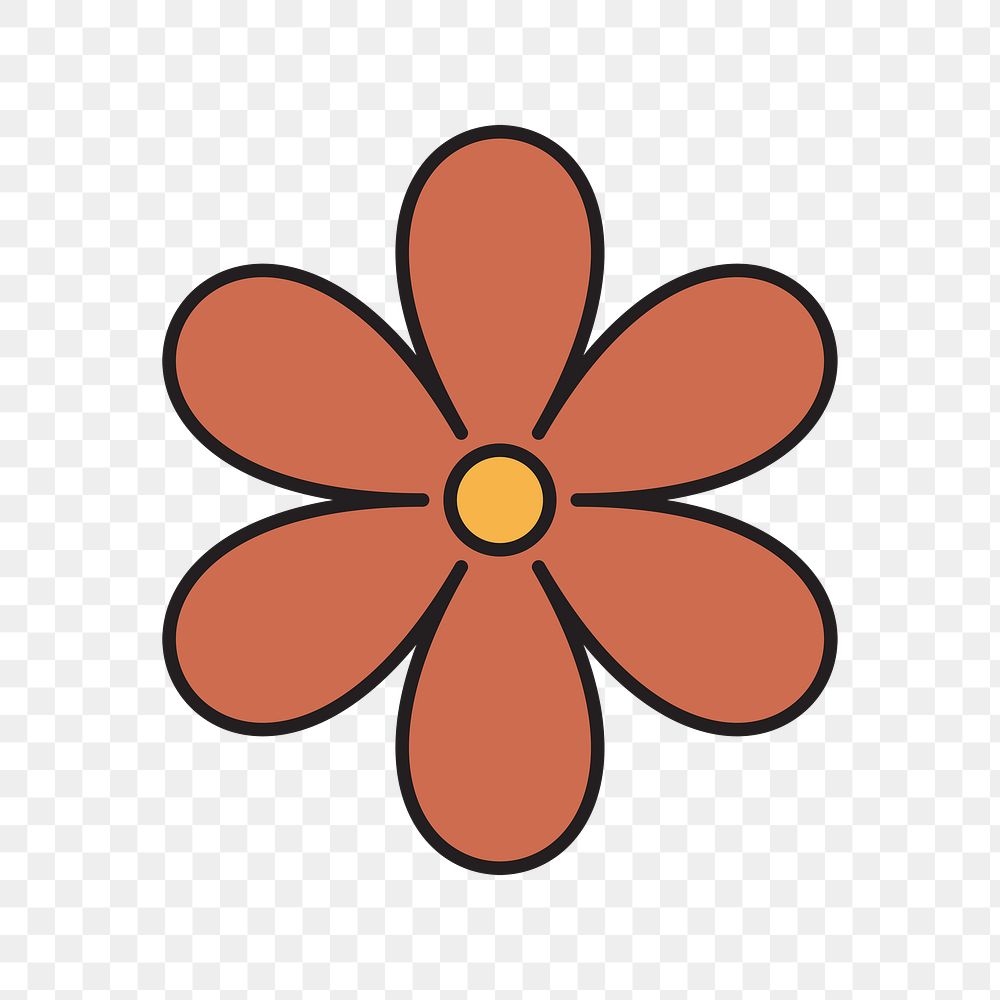 Brown flower png, retro illustration, transparent background