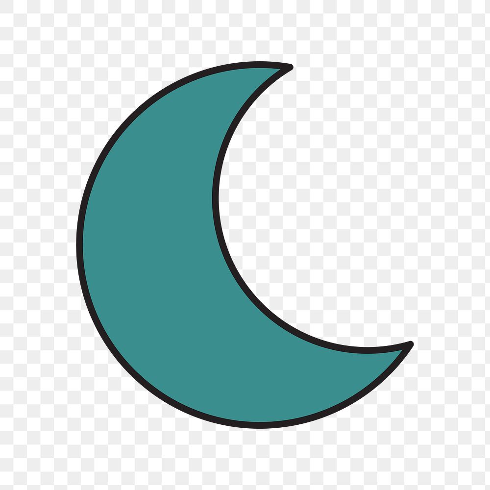 Green crescent moon png, retro illustration, transparent background