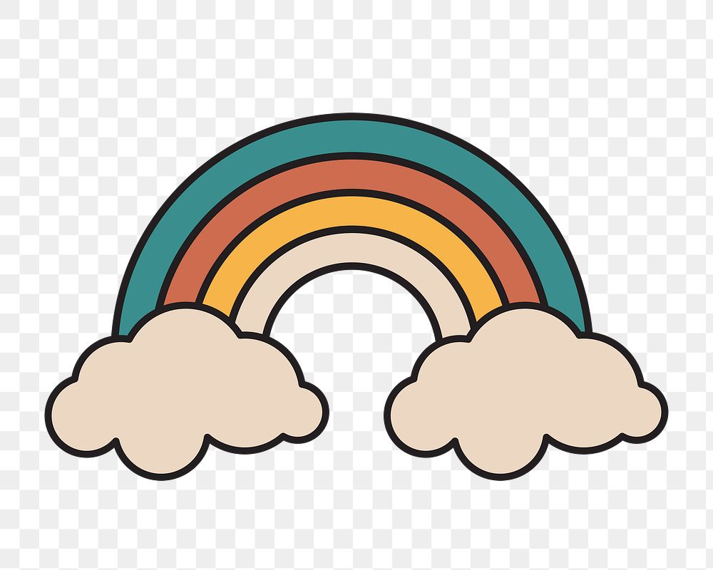 Rainbow cloud png, retro illustration, transparent background