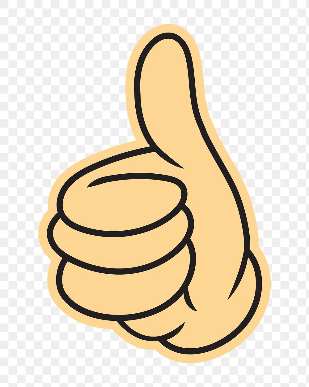 Cartoon thumbs up hand png, gesture line art illustration, transparent background