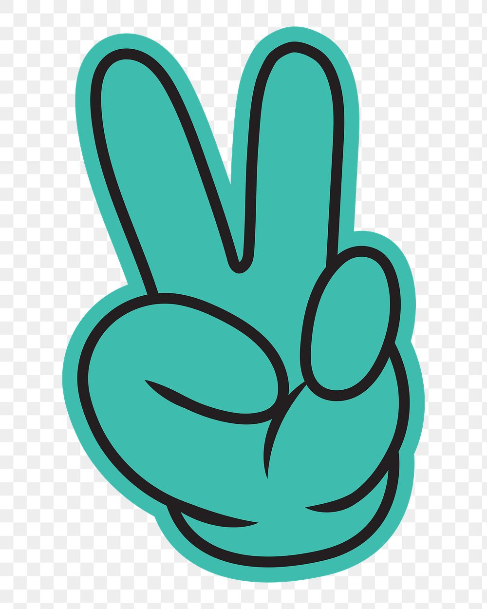 Cartoon peace hand sign png, gesture line art illustration, transparent background