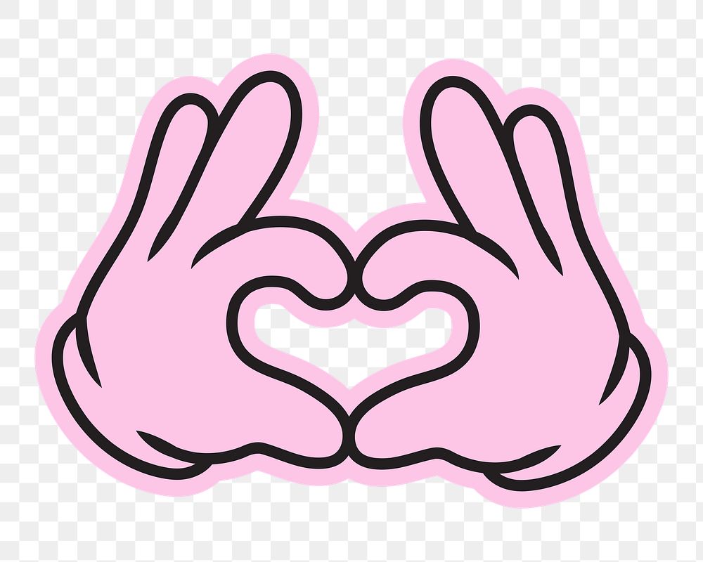 Cartoon heart hands png, gesture line art illustration, transparent background