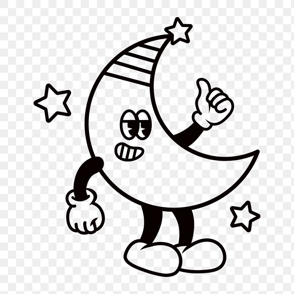 Thumbs up moon png, cartoon character illustration, transparent background