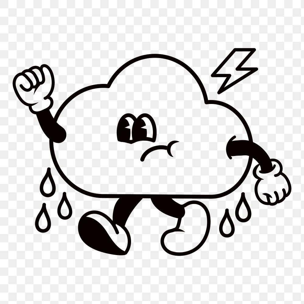 Raining cloud png, weather cartoon character illustration, transparent background