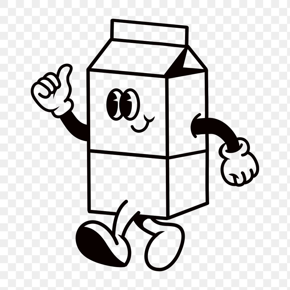 Retro milk carton png, cartoon illustration, transparent background