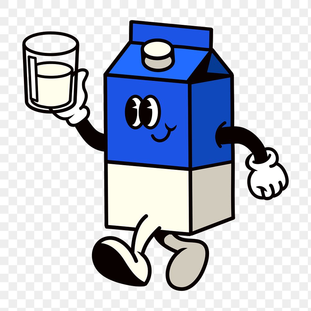 Retro milk carton png, cartoon illustration, transparent background