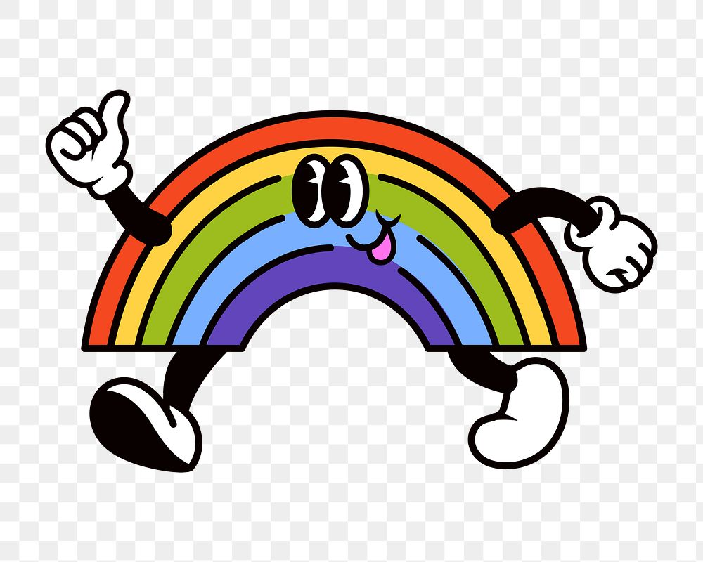 Smiling rainbow png, weather cartoon character illustration, transparent background