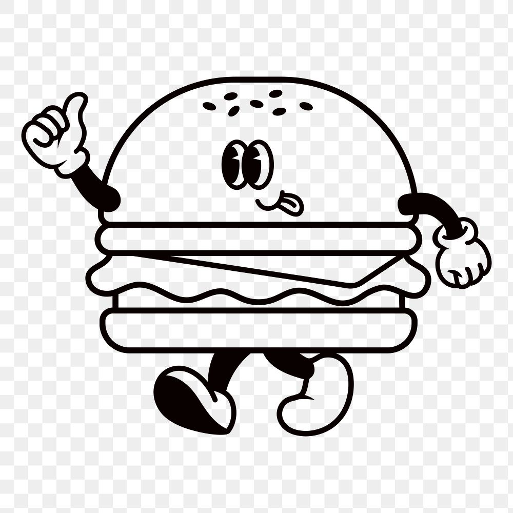 Retro hamburger png, cartoon illustration, transparent background