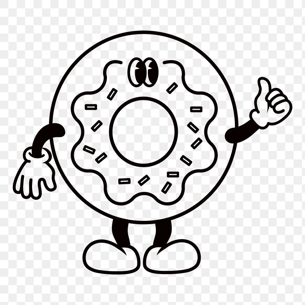 Retro donut png, cartoon illustration, transparent background