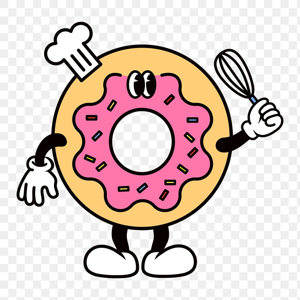 Retro donut png, cartoon illustration, transparent background