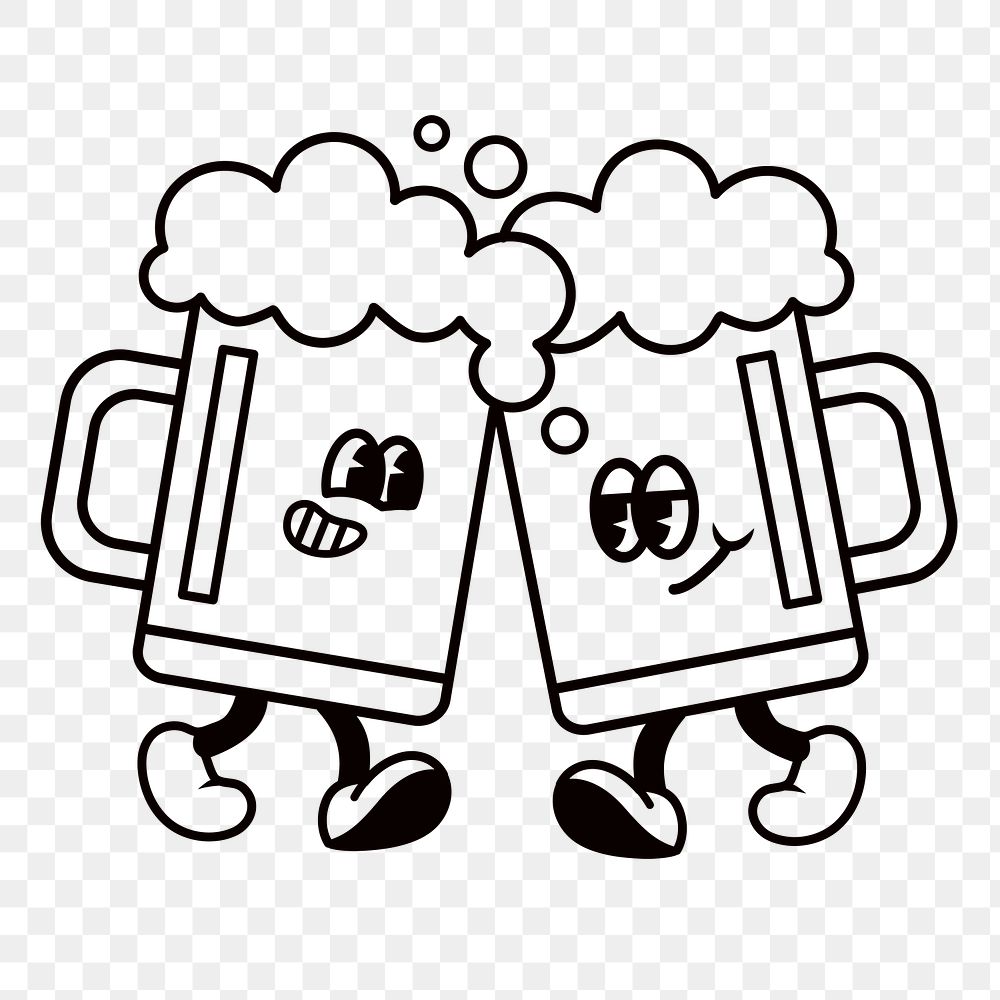 Retro beer mugs png, cartoon illustration, transparent background