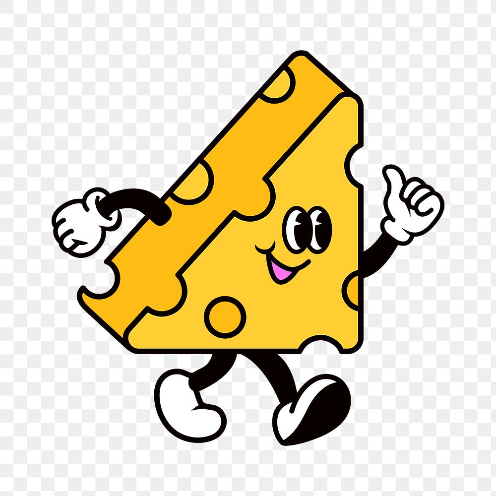 Retro cheese png, cartoon illustration, transparent background