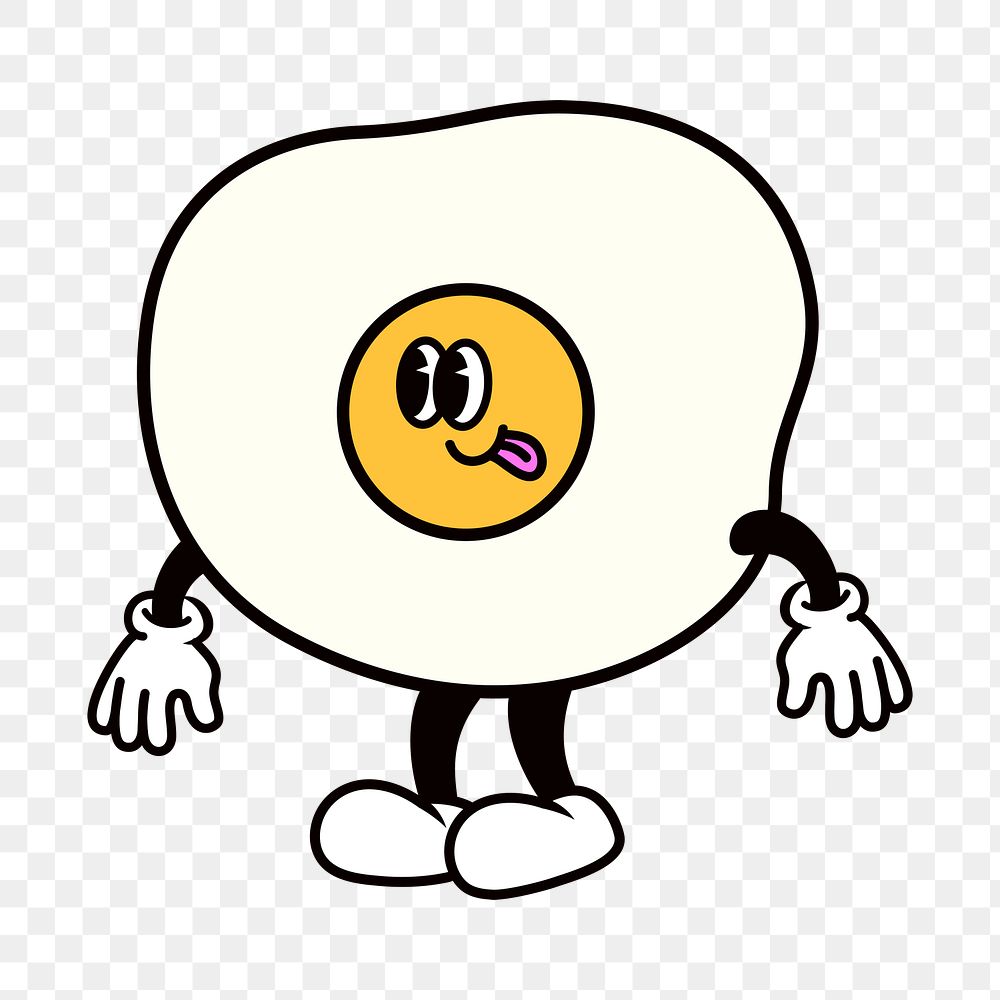 Retro fried egg png, cartoon illustration, transparent background