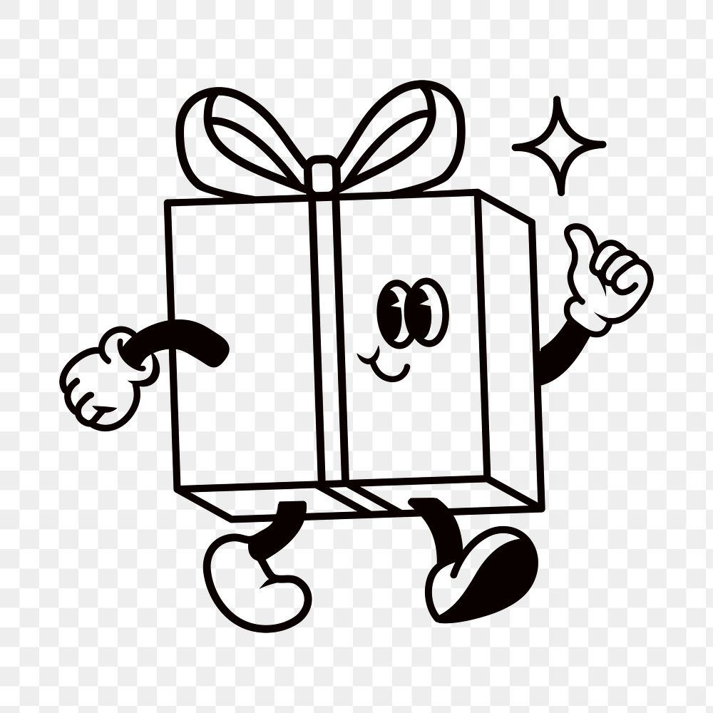 Gift box cartoon png, line art illustration, transparent background