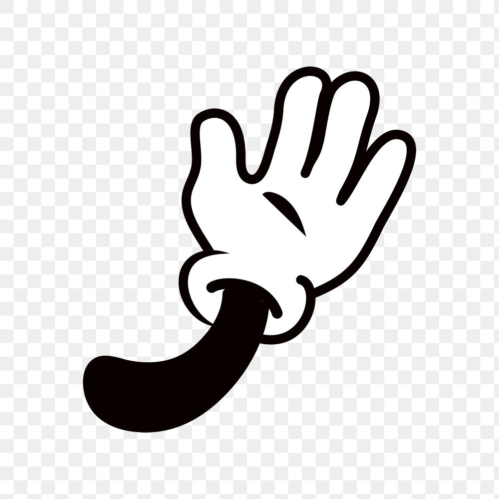 Cartoon waving hand png, gesture line art illustration, transparent background