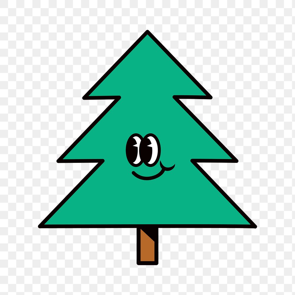Smiling pine tree png, cartoon character illustration, transparent background